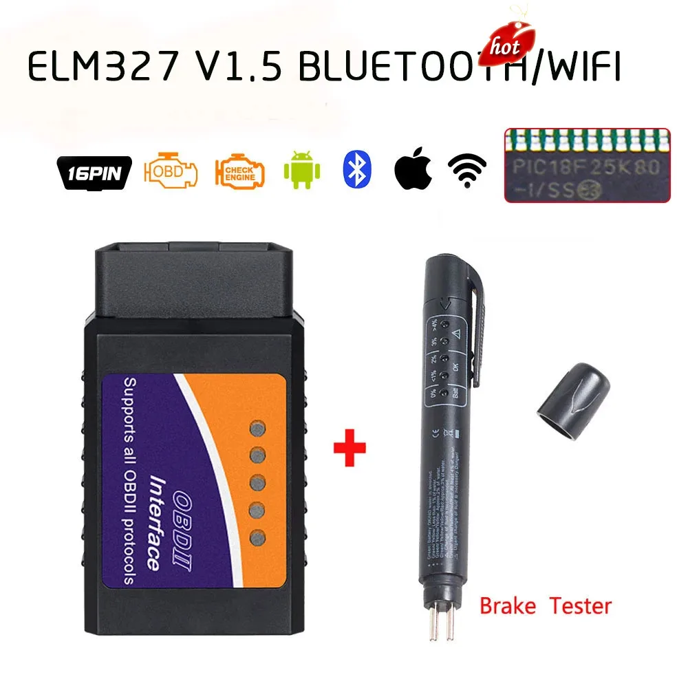 

New Elm327 V1.5 Bluetooth/WIFI OBD2 PIC18F25K80 Chip Code Reader ELM 327 OBDII V1.5 Diagnostic Tool Diesel/petrol ON Android/IOS