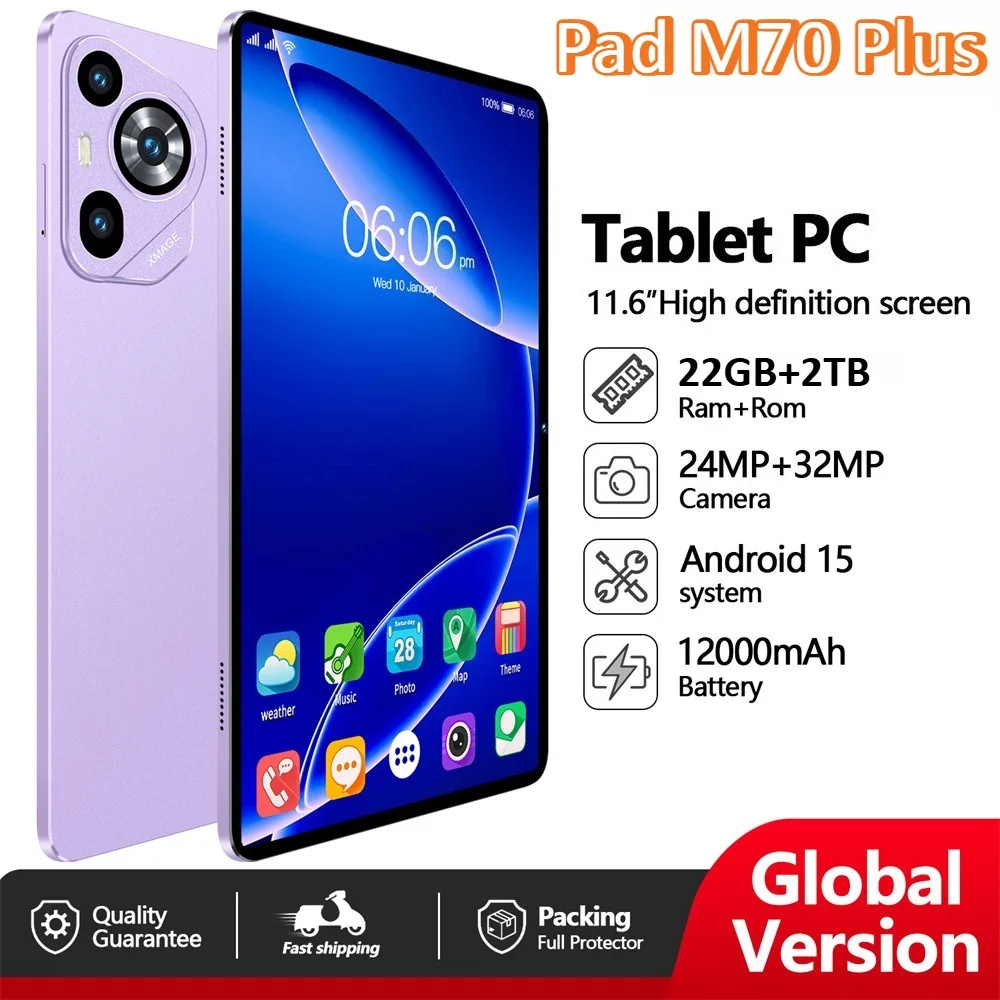 

HOT New M70 Plus Original 11.6inch Tablets Android 15 Global Version Tab 5G Dual Sim 12000mAh Tablets Children's Kids Tablet PC