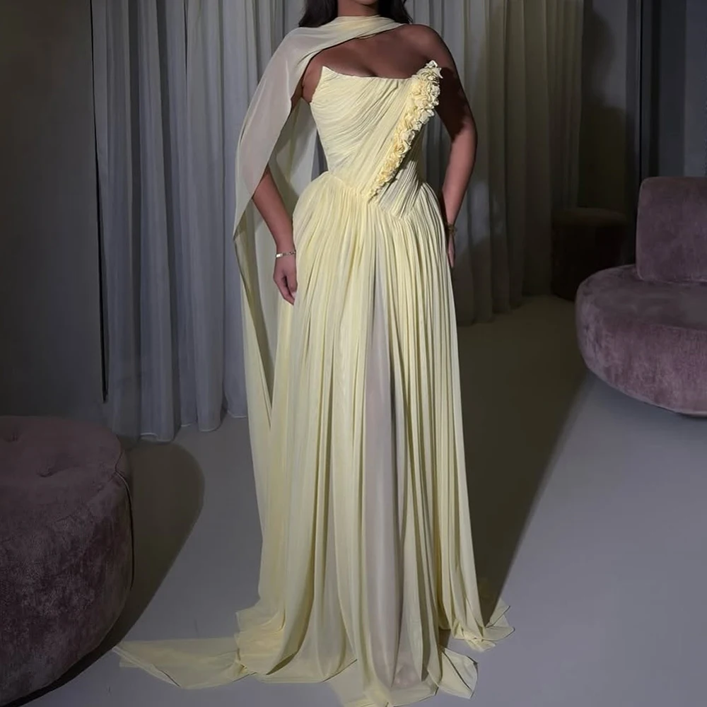 

Вечерние платья трапециевидной формы по индивидуальному заказу, длиной до пола, без бретелек, без рукавов, платье для выпускного вечера Fsahion с цветами, простое палантин, драпированное вечернее платье