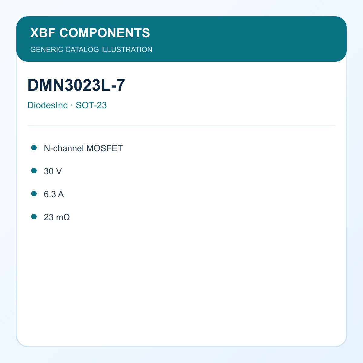 DiodesInc DMN3023L-7 Power Semiconductor N-channel MOSFET, 30 V, 6.3 A, 23 mΩ SOT-23