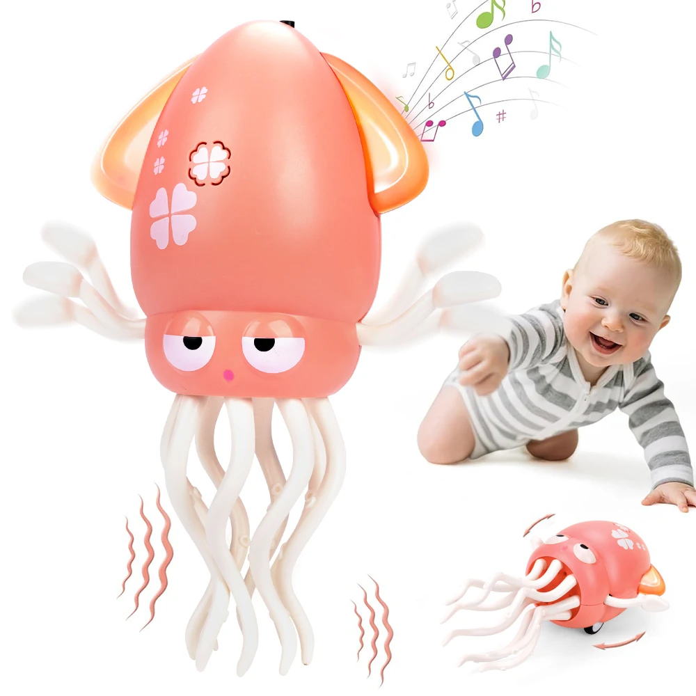 

Танцующий кальмар, индукционный лежачий плоский кальмар с музыкой и светом, детские электронные игрушки для домашних животных, интерактивные развивающие игрушки, подарки для времени на животик