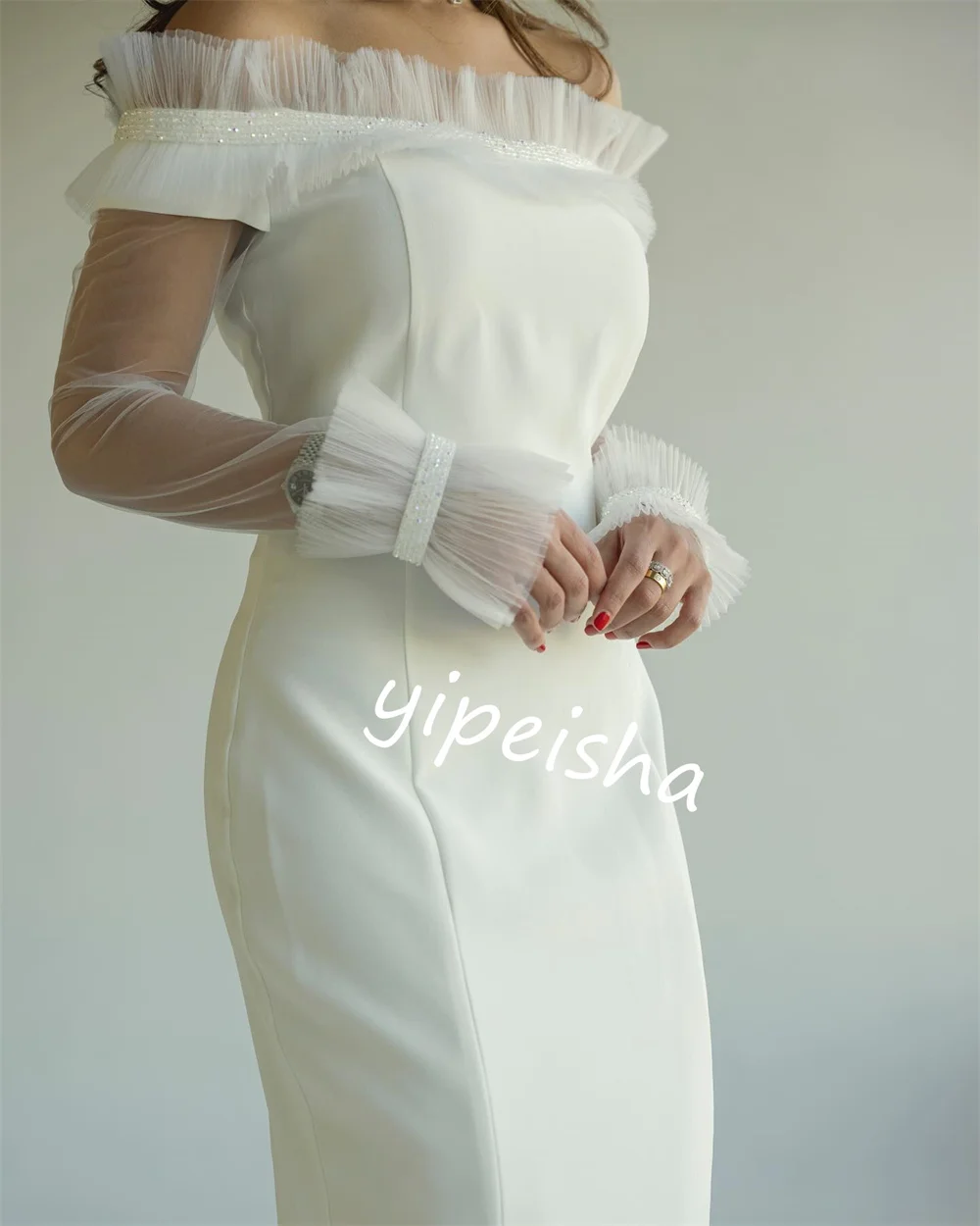 Jiayigong  Jersey Ruched Engagement A-line Off-the-shoulder Bespoke Occasion Gown Knee Length Dresses Saudi Arabia