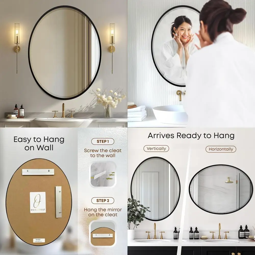 

OVALCREST - Овальное деревянное настенное зеркало со скошенной кромкой для домашнего декора, ванной комнаты, туалетного столика, спальни, гостиной, прихожей - Лондонский стиль (матовый)