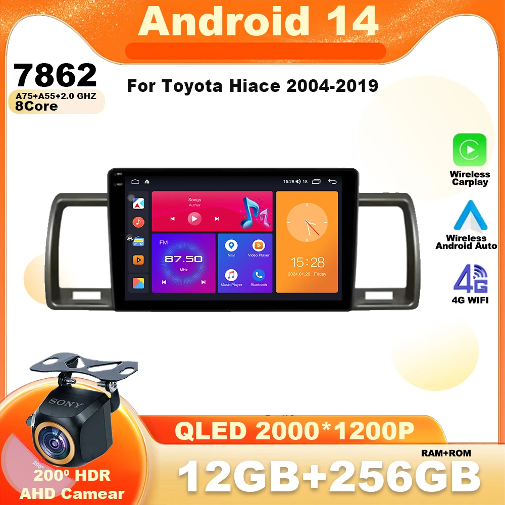 

Android 14 For Toyota Hiace 2004-2019 car radio Multimedia Video Player Navigation GPS Carplay wireless Auto WIFI DSP Head Unit