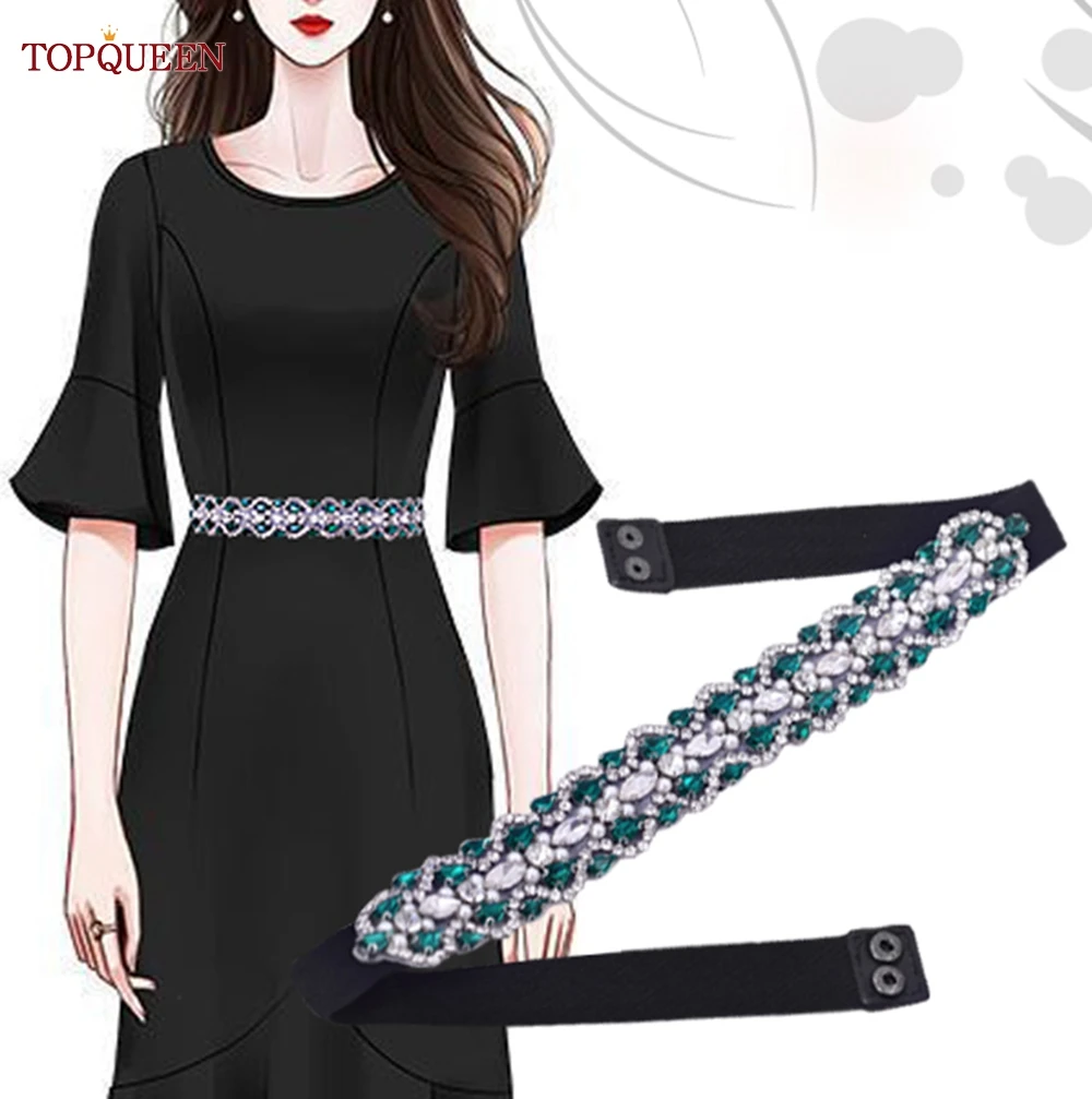 TOPCLS EEN Vert Strass Ceinture artificiel astique Casual Robe Femme Ceinture artificiel astique Accessoires Taille Femme Ceinture S466-D