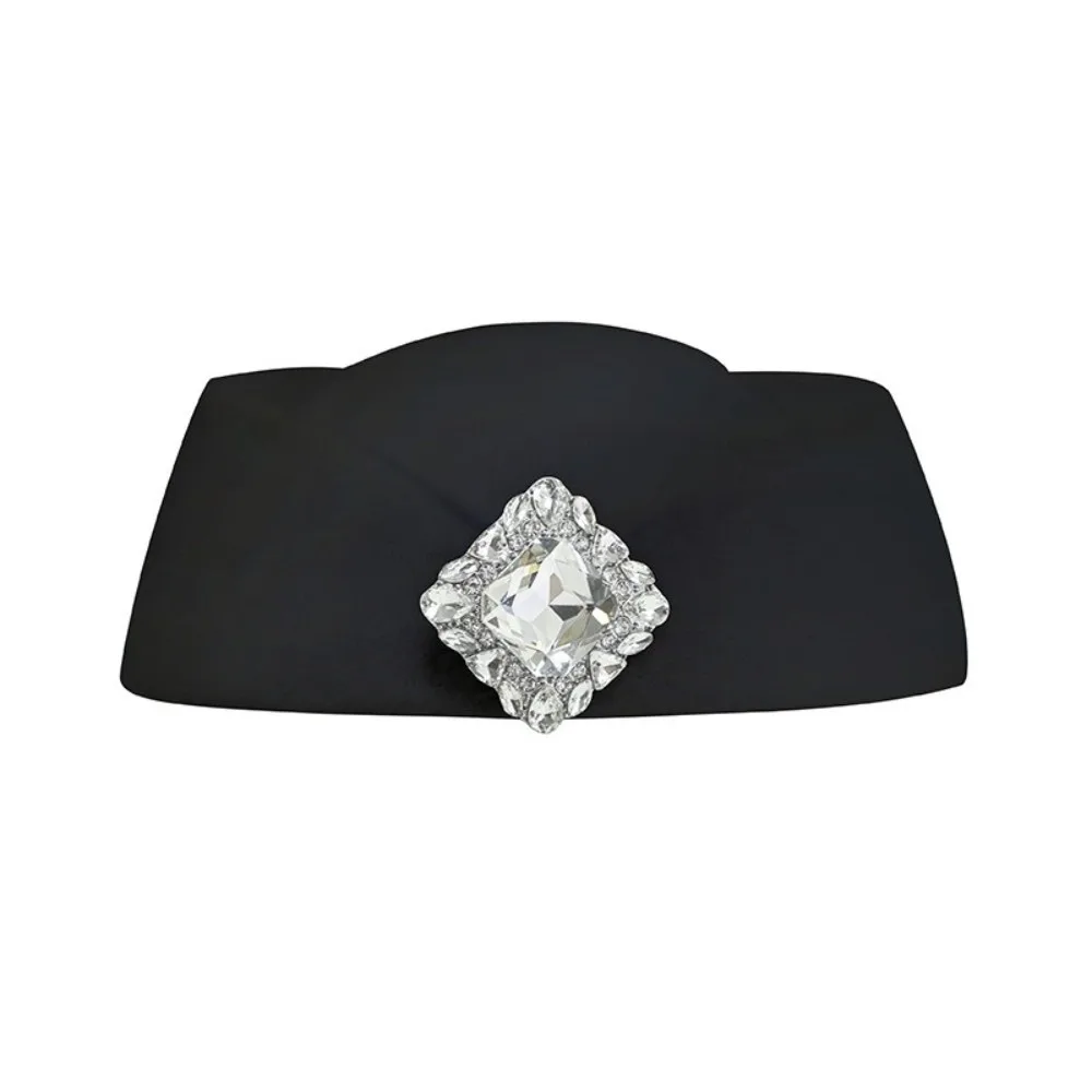 

Casual Rhinestone Topper Hat British Style Flat-top Wool Beret Hat White Black Flight Attendant Hat Funeral