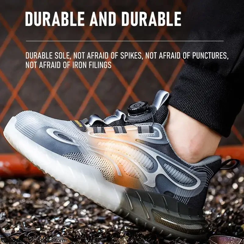 Rotating Button New Safety Shoes Men Anti-smash Anti-puncture Work Shoes Fashion Men Sport Shoes Security Protective Boots Men