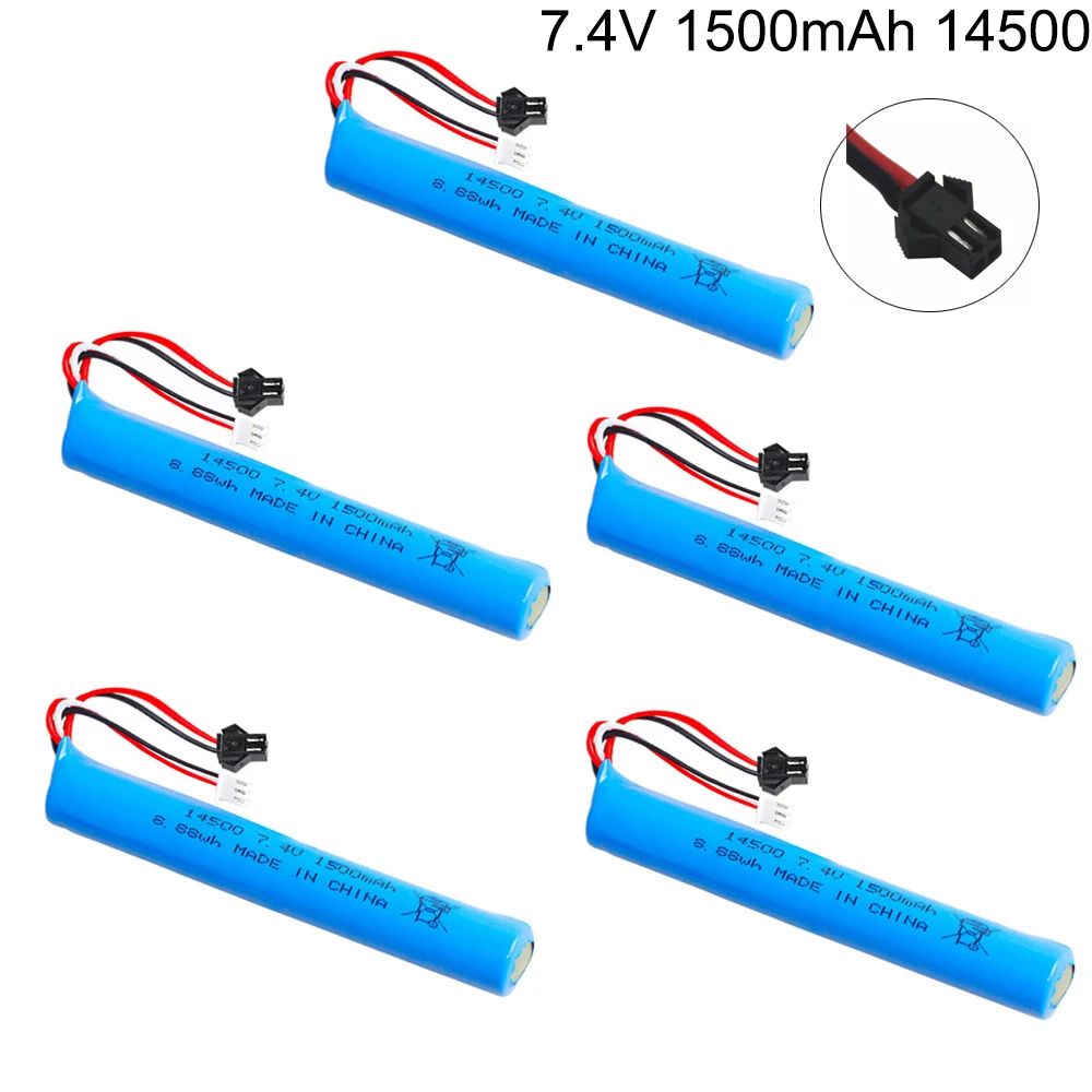 7.4V 1500mAh akumulator litowo-jonowy SM-2P wtyczka 14500 bateria 2S dla zabawki elektryczne pistolet pociskowy wody Mini pistolety części baterii