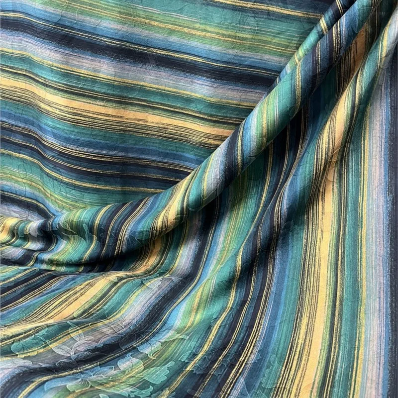 

High Quality Luxury Real Natural Pure Silk Fabric Striped Women's Dress Suit Shirt Clothing Cloth