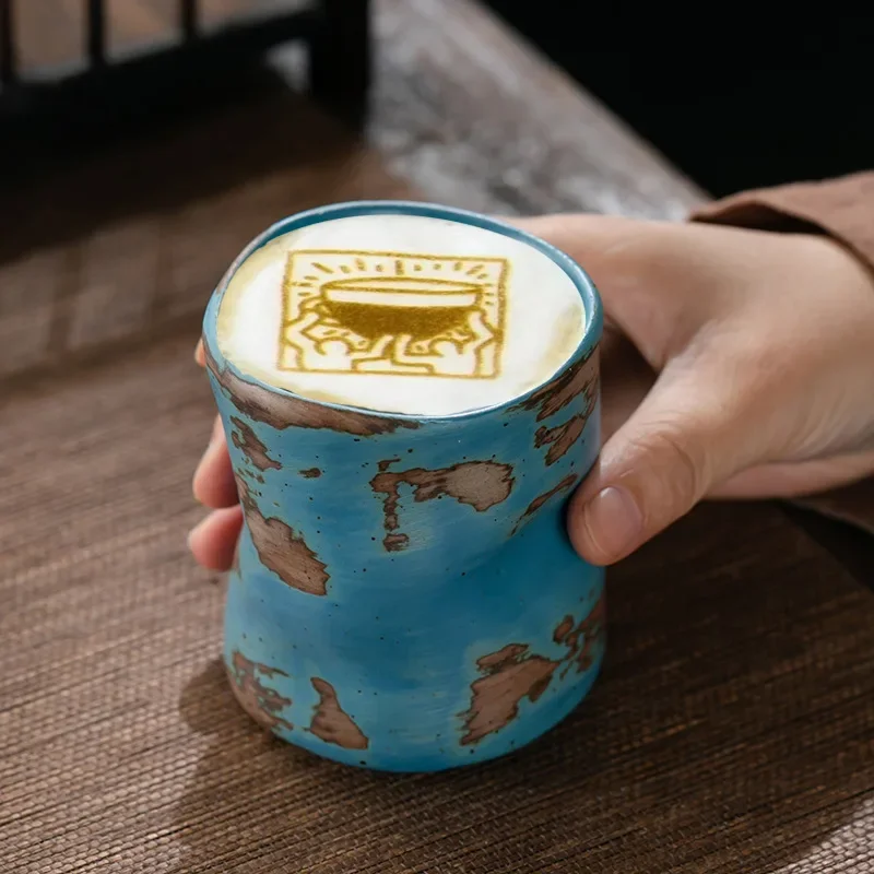 230ML Coarse Pottery Coffee Cup Hand Holding Cup Retro Japanese Ceramic Espresso Coffee Cup Living Room Decorative Ceramic Cup