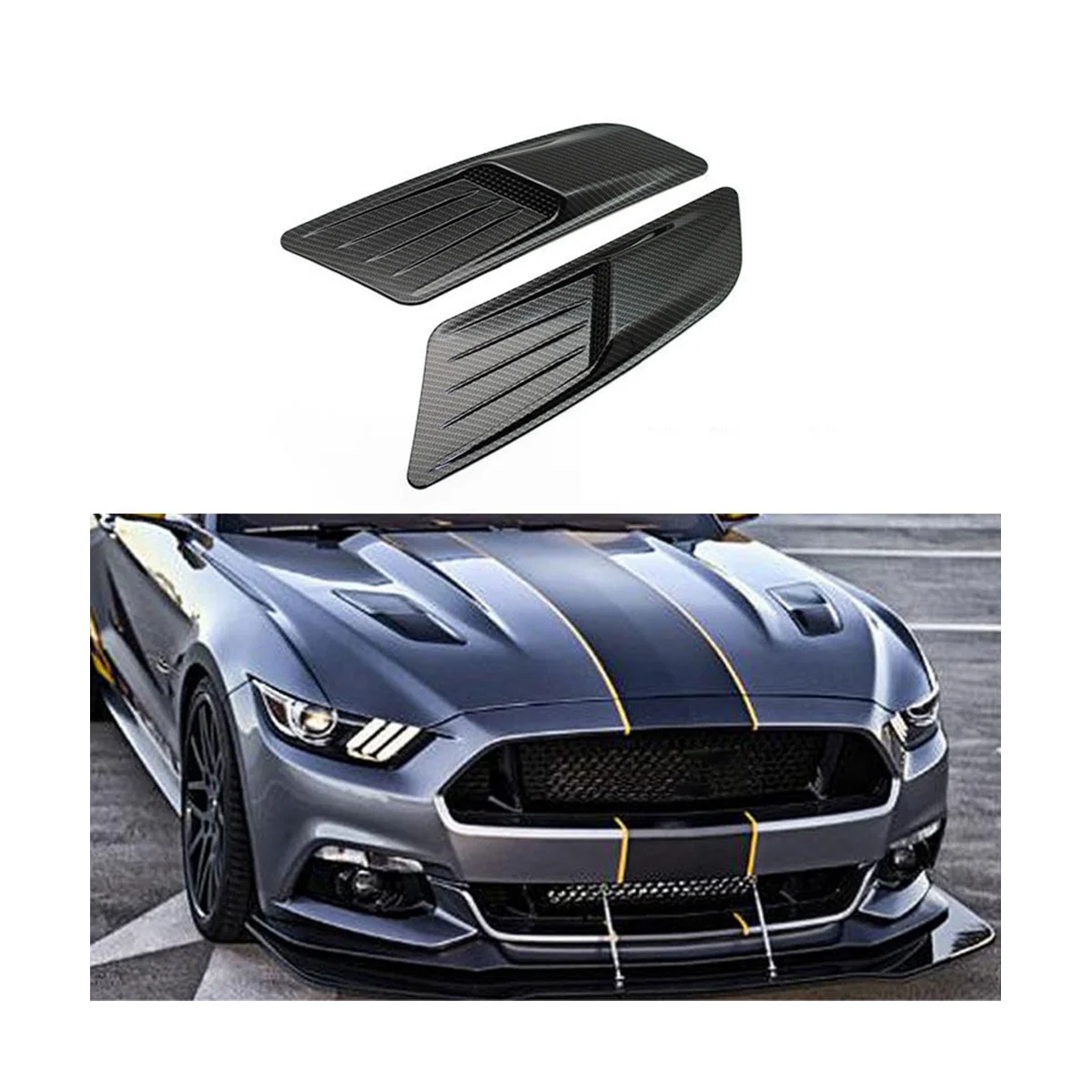 New Car Exterior False Air Outlet Hood Retrofit for Ford Mustang Piano Black Hood Air Outlet Universal