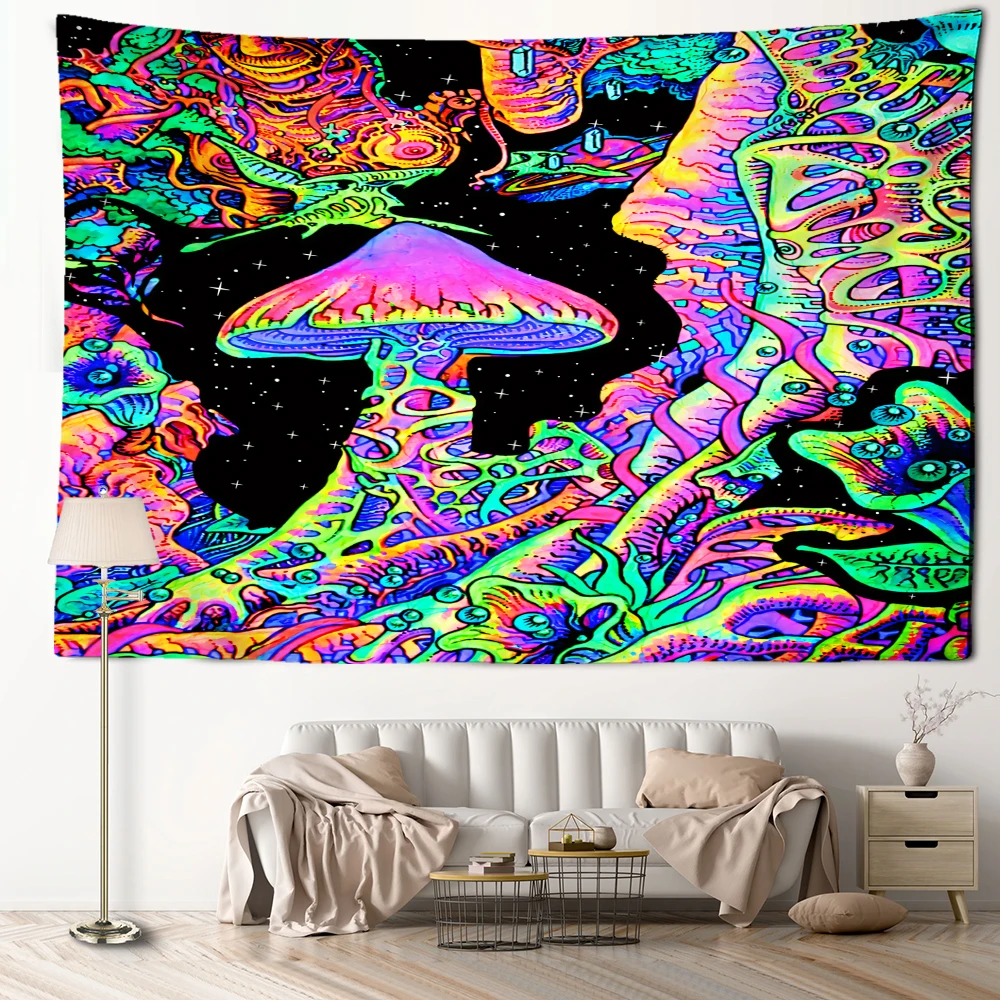 Night Sky Universe Mushroom Tapestry Wall Hanging Abstract Mysterious Hippie Tapiz Bohemian Aesthetics Room Home Decoration