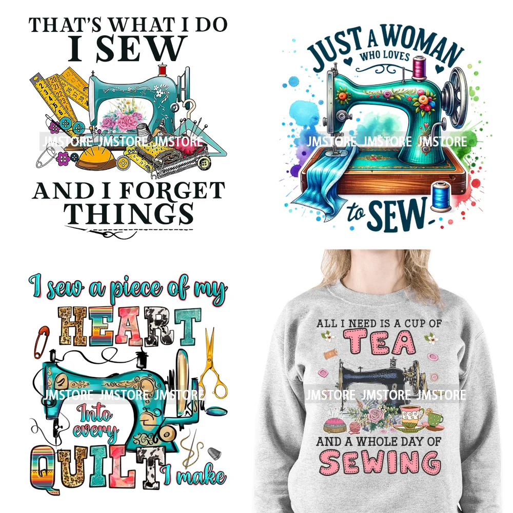 

Funny Quilting Quotes Sewing Machine Just A Woman Who Loves To Sew Iron On DTF Transfers Stickers Ready To Press For T-shirts