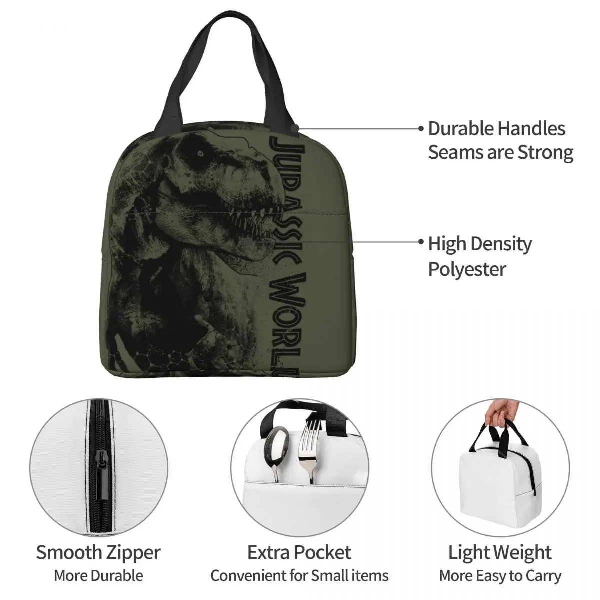 Jurassic Park On The Prowl Insulated Lunch Bag Leakproof Reusable Cooler Bag Tote Lunch Box Beach Picnic Men Women