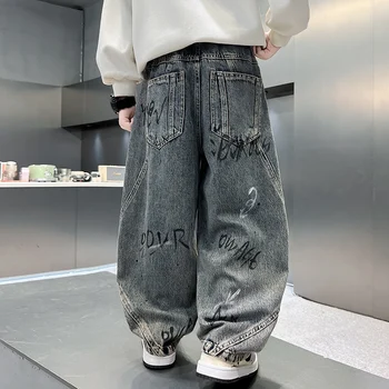 Boys Thermal Baggy Jeans 3 ZOETOPKID Kids Winter Warm Distressed Jeans with Letter for Boy Thick Thermal Denim Pants Children Corduroy Lined Baggy Trousers 3