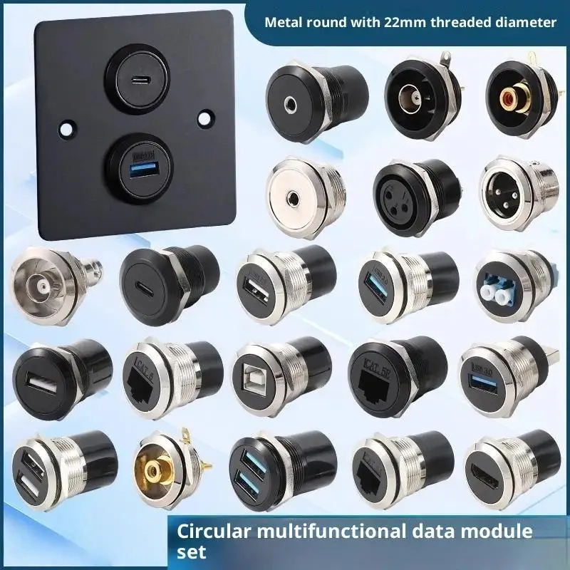 22mm 3 Pin Metal Round Socket Male Female Panel Audio Microphone Connectors Audio Socket Data Transfer Module