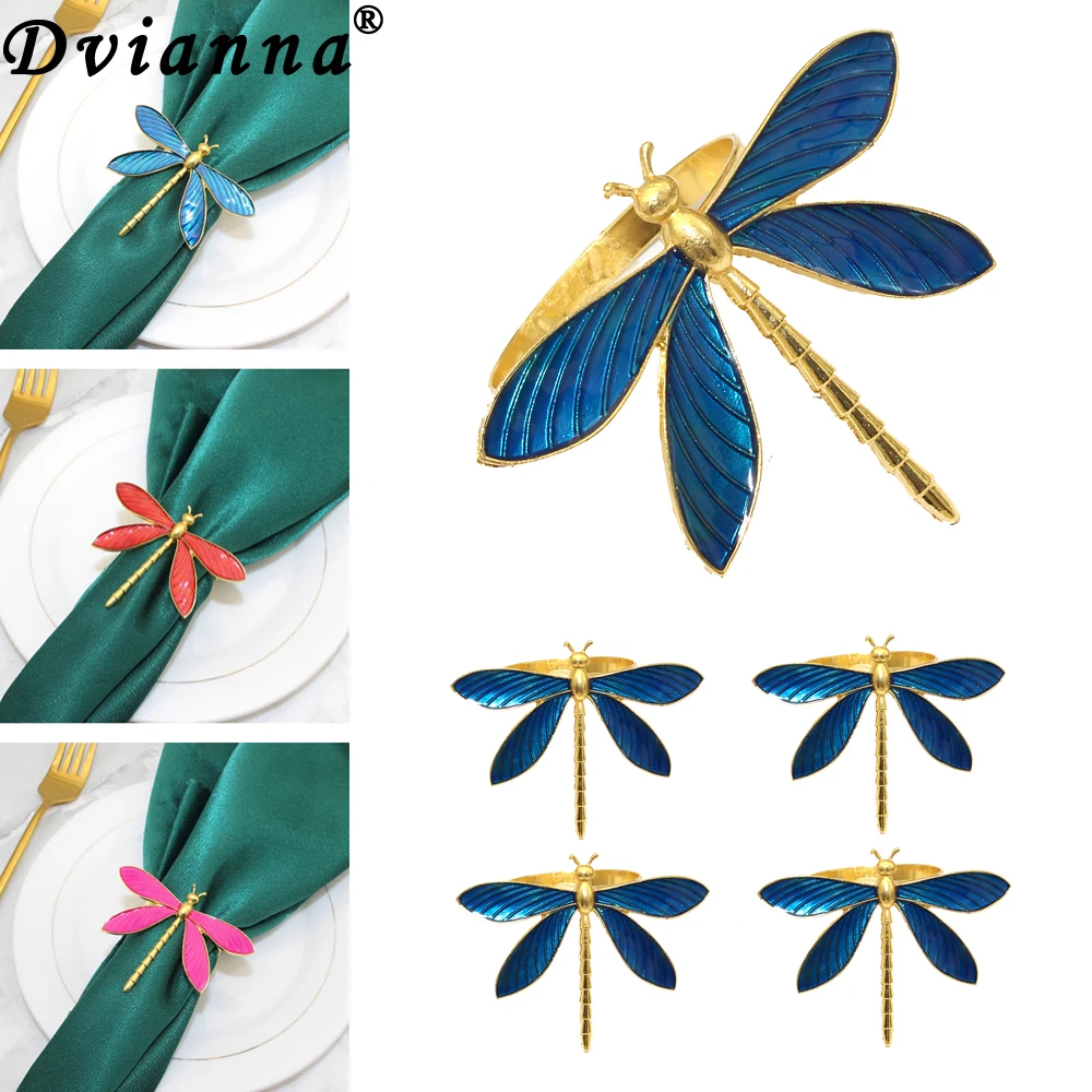 6 Stück Chanukka Blaue Libelle Serviettenringe Metall Tier Insekt Serviettenhalter für Menorah Hochzeit Urlaub Tischdekoration HWE104