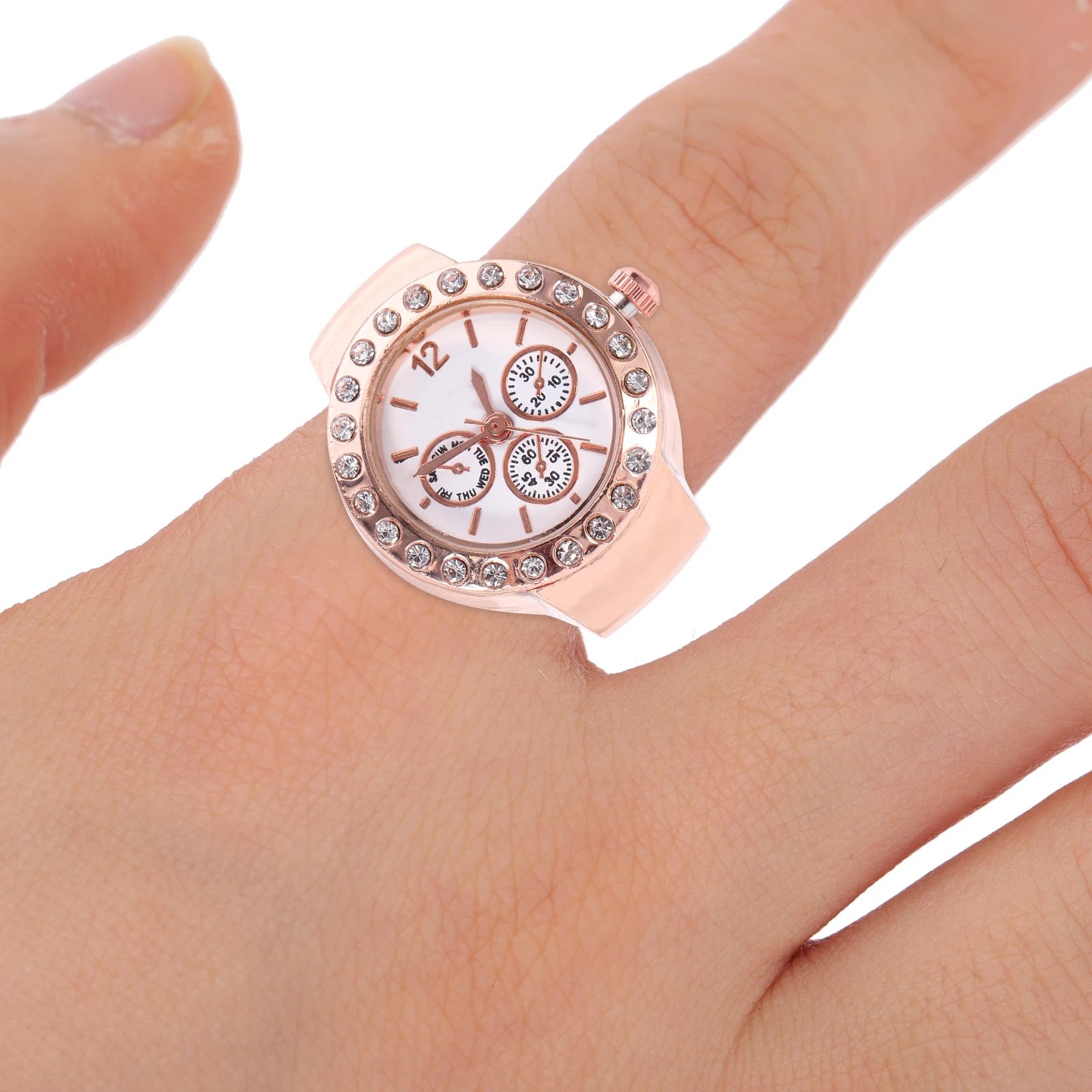 

Watch Three-eyed Ring Jewelry Stylish Finger Rings Watches Rose Gold Ladies Miss