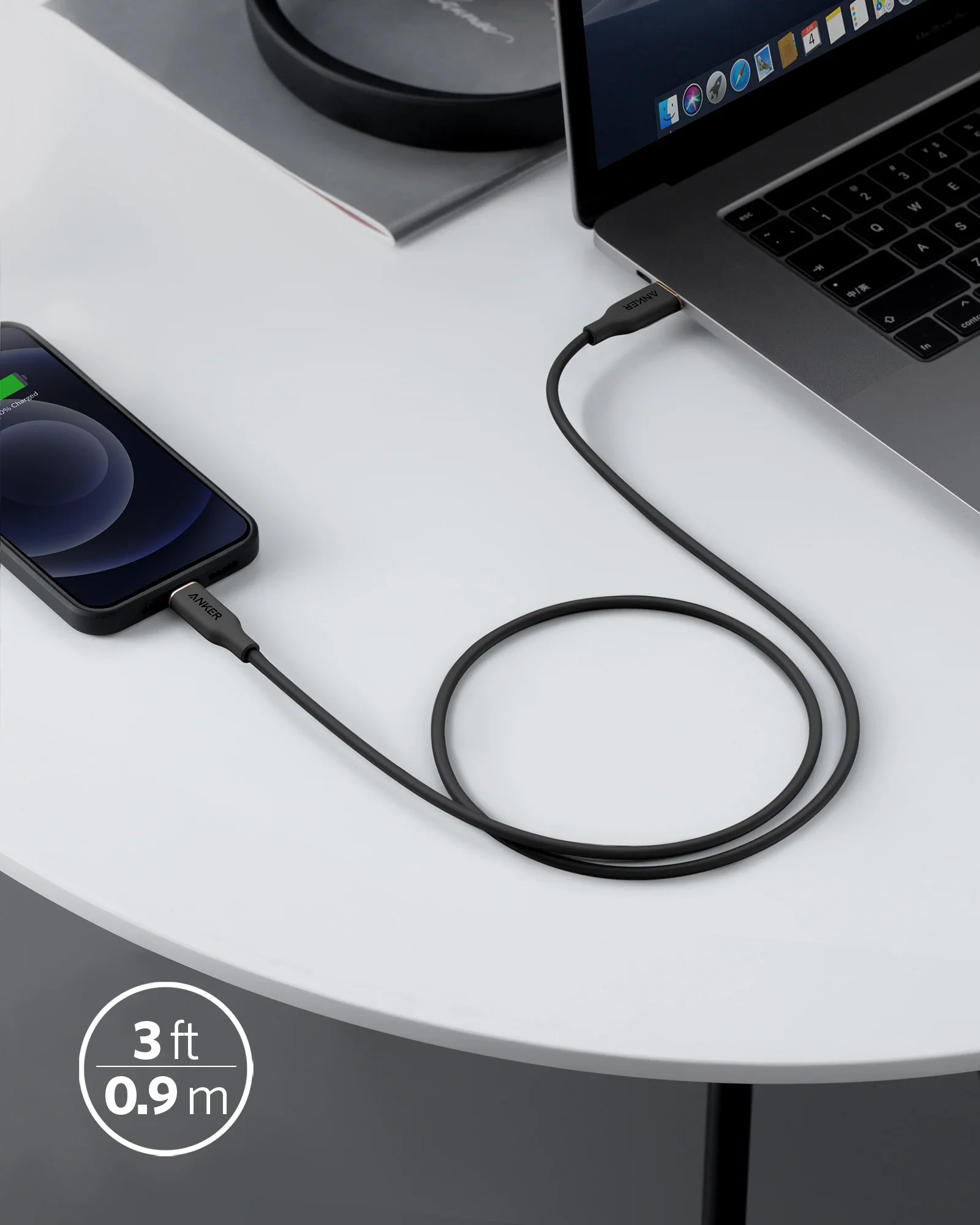 Anker-USB C Cabo de carregamento, Powerline III Fluxo para iPhone 13, 14 Pro Max, 12, 11, Data