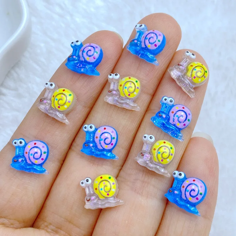 50Pcs New Cute Mini 9*10mm Snail Series Resin Figurine Flatback Ornament Jewelry Making Manicure Hairwear Accessories