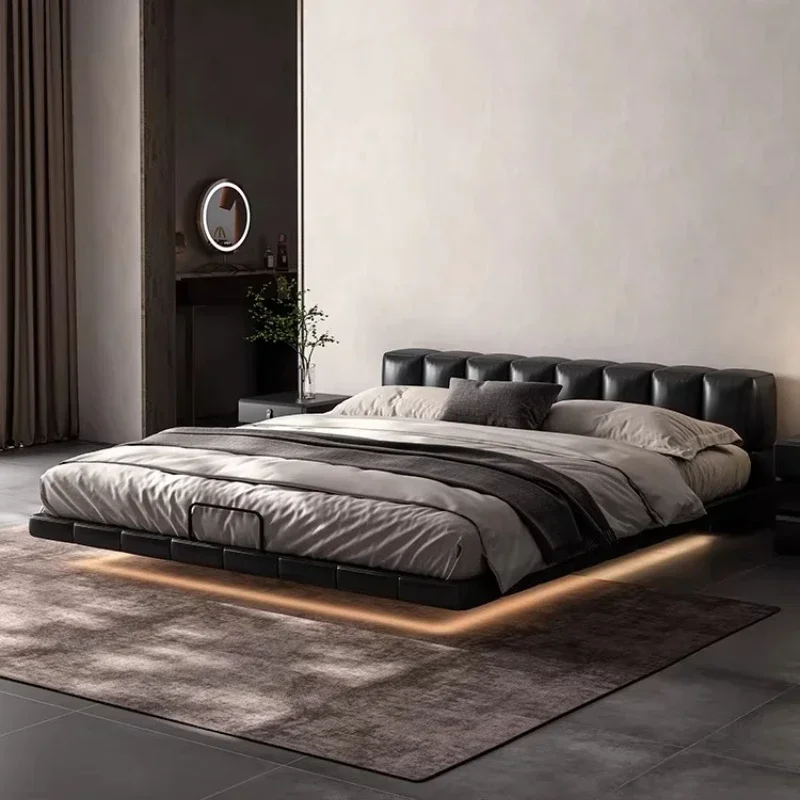 150x200 180x200 200x220cm Deluxe Leather Suspension Bed Puff Double Beds Full Size Bed Frame Bedroom Beds And Bed Frames Modern