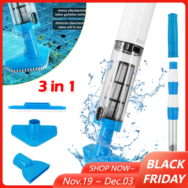 

3 in 1 Wireless Handheld Rechargeable Pool Vacuum Cleaner for Spas Hot Tubs Small Pools with Automatic Immersion Detector