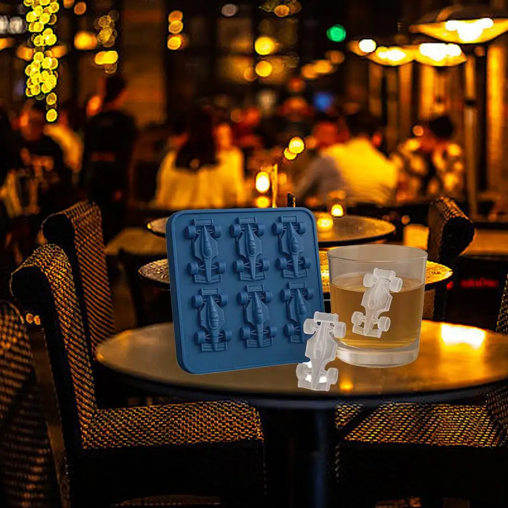 Molde de hielo para coche de carreras de fórmula F1, molde de gelatina de coche de carreras de silicona de grado alimenticio, vaso de coche de carreras 3D de 6 cavidades, bandeja para cubitos de hielo, herramienta para hornear