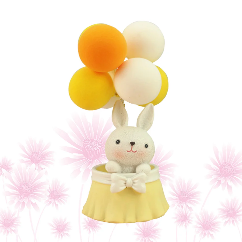 

Resin Rabbit Cake Decoration Miniature Landscape Props Adorable Balloon Shape Car Ornament Yellow Resin Rabbite