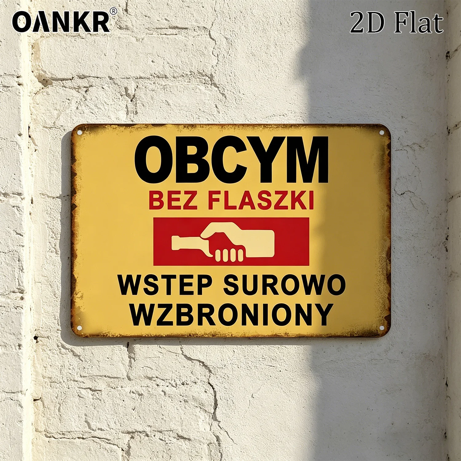 Polish No Alcohol Metal Tin Sign, Funny No Drunk People Allowed Wall Art Decor, Retro Warning Plaque for Bar Man Cave Yard