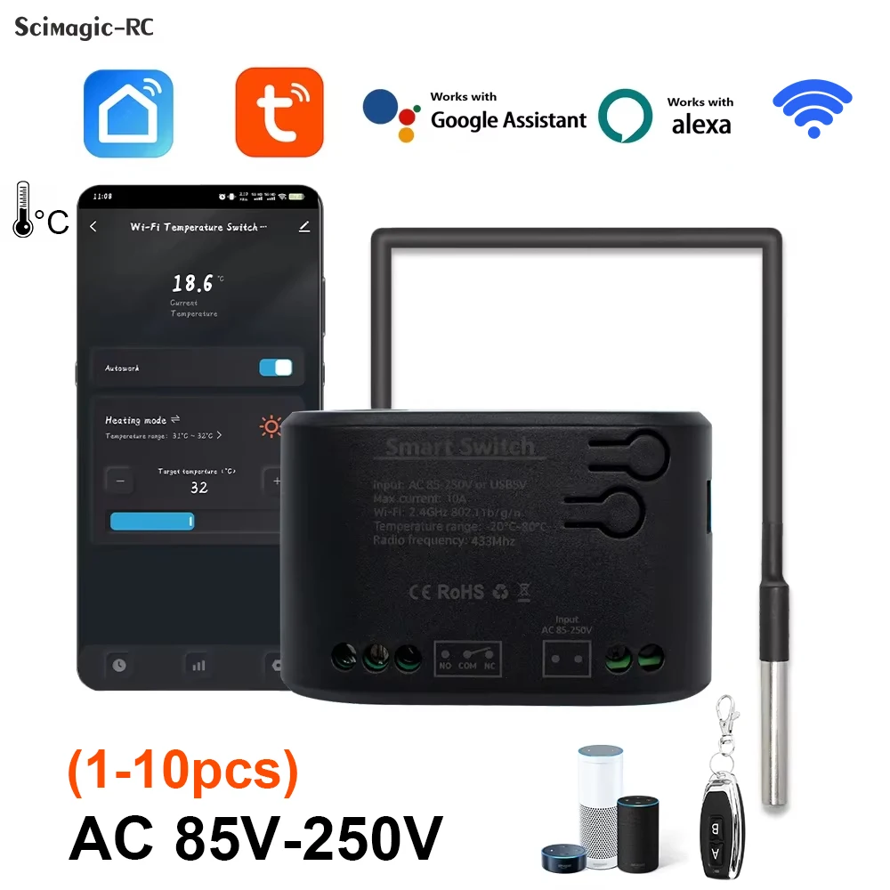 230v 220v Tuya Smart Temperatur Control Schalter Wifi Thermostat Controller 1CH Relais Modul RF433 Empfänger USB5V 85-250V 1-10PCS