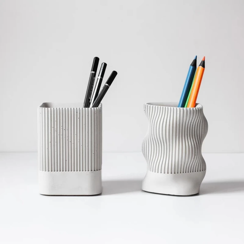 Striped Wave Vase Mold Square Concrete Pen Holder Container Gypsum Plaster Decoration Cement Storage Jar Silicone Mould