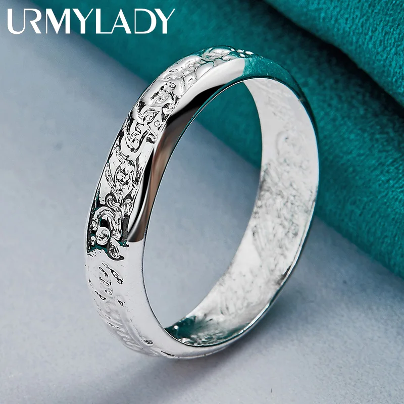 URMYLADY 925 Sterling Silver Text Carving 7-10# Ring For Women Wedding Party Fashion Charm Jewelry