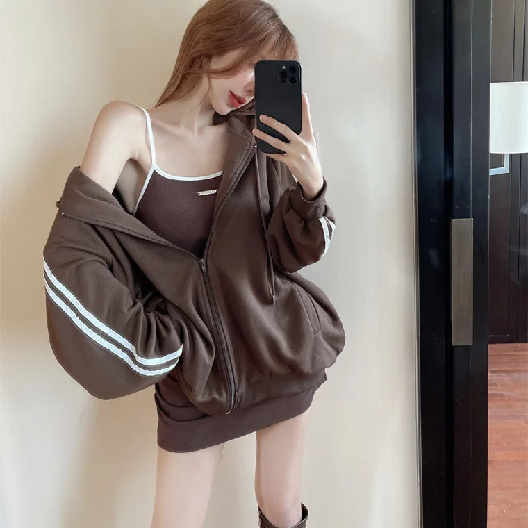 Spicy Girl Set Women's Autumn Fashion High-End Pure Desire Strap Wrap Skirt Hoodie Jacket Two-Piece Set Korean Casual Style