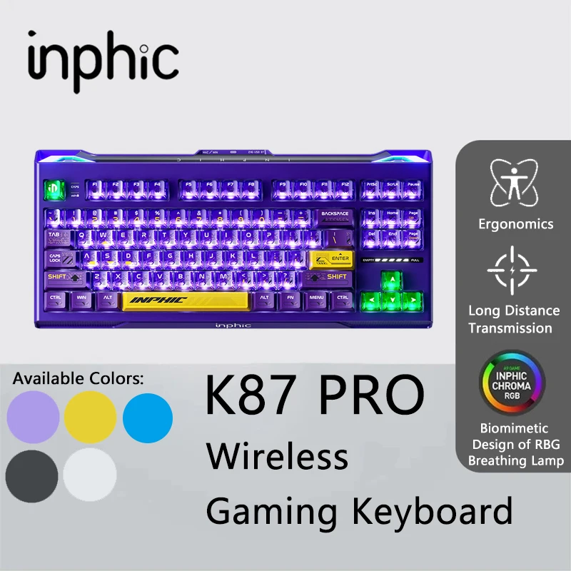 Inphic K87PRO Wireless Gaming Keyboard 10000mAh Battery Three Mode E-sports RGB Light Effect With Keycap Puller And Spare Shaft