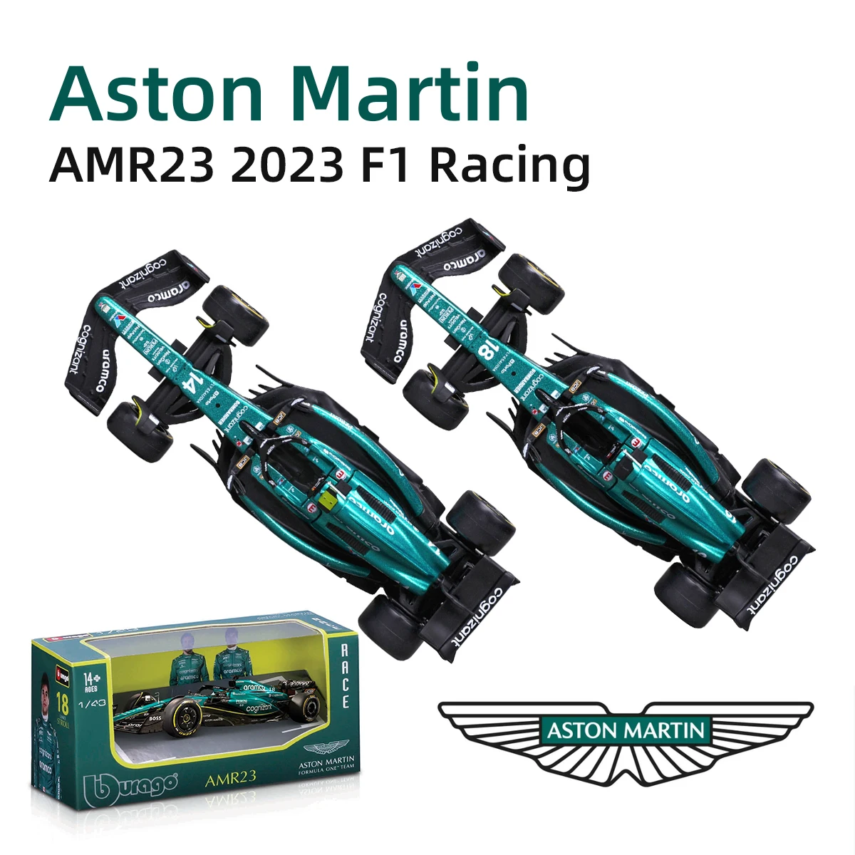 Bburago 1:43 2023 Aston Martin AMR23 F1 Formula Car Die Cast Vehicles Collectible Model Racing Toys