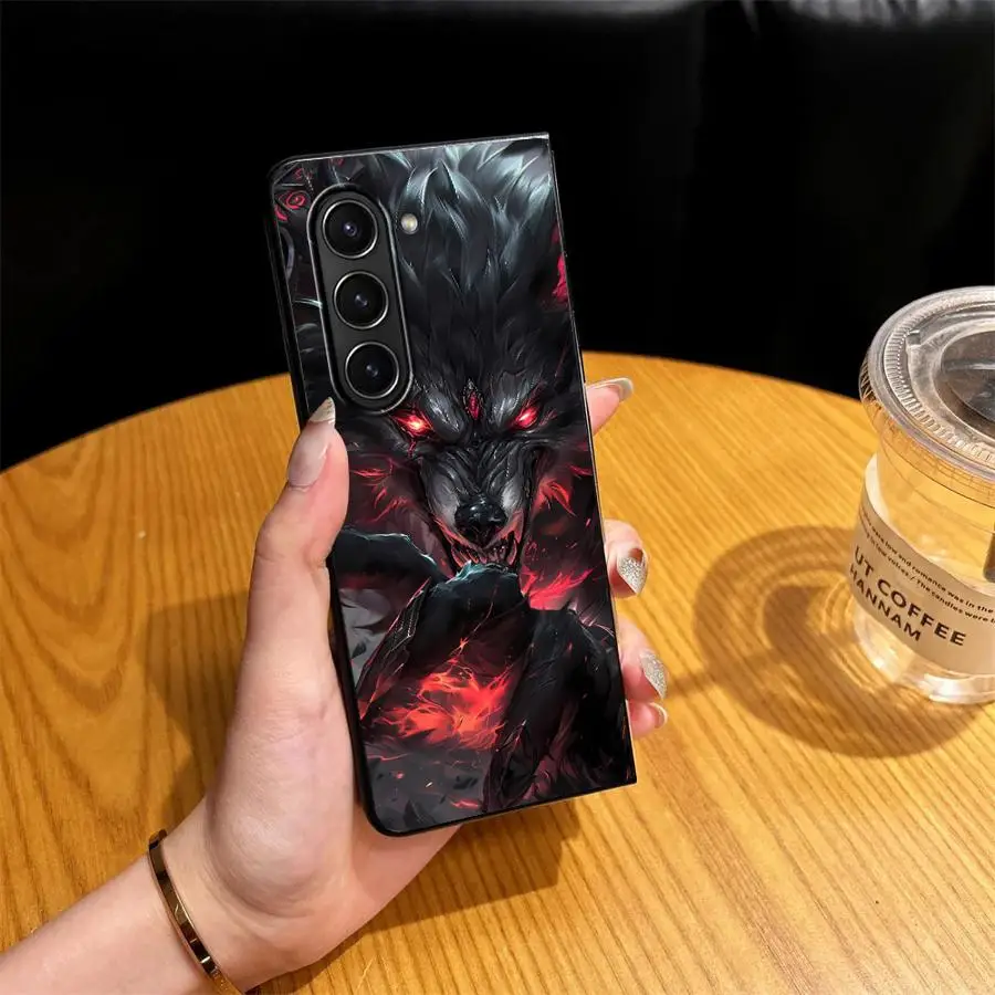 Phone Shell Funda Case for Samsung Galaxy Z Fold 8 Ultra Z Fold 7 6 5 4 3 ZFold5 ZFold4 ZFold6 ZFold7 ZFold3 Flame Wolf With Red