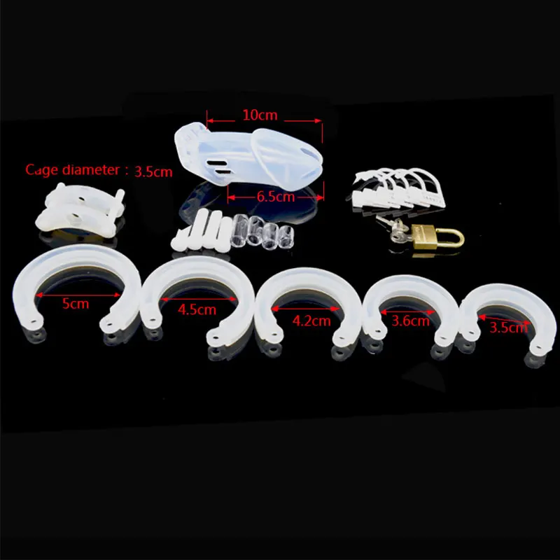 New Male Silicone Chastity Device Cock Cage Sex Toys With 5 Penis Ring Adult Belt Brass Lock Standard/Short Cage A122/A235