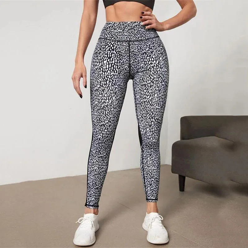 Hot Fashion Mesh Patchwork Leopard Leggings Women Leggins Female Elastic Pant High Waist Women Fitness Push Up Sport Legging XL