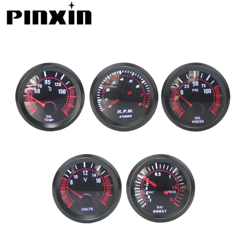 PinXin 1PC 52mm Smoke lens with sensor Boost gauge bar/Water temp/Oil temp/Oil pressure/Voltmeter/Tachometer RPM