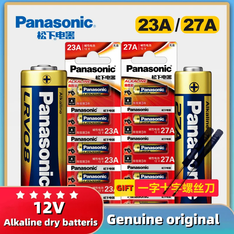 

Батарейки щелочные Panasonic 27A A27 / 23A A23S 12В, 5 шт. в упаковке, длительное время работы для дверных звонков, пультов ДУ, электрических игрушек