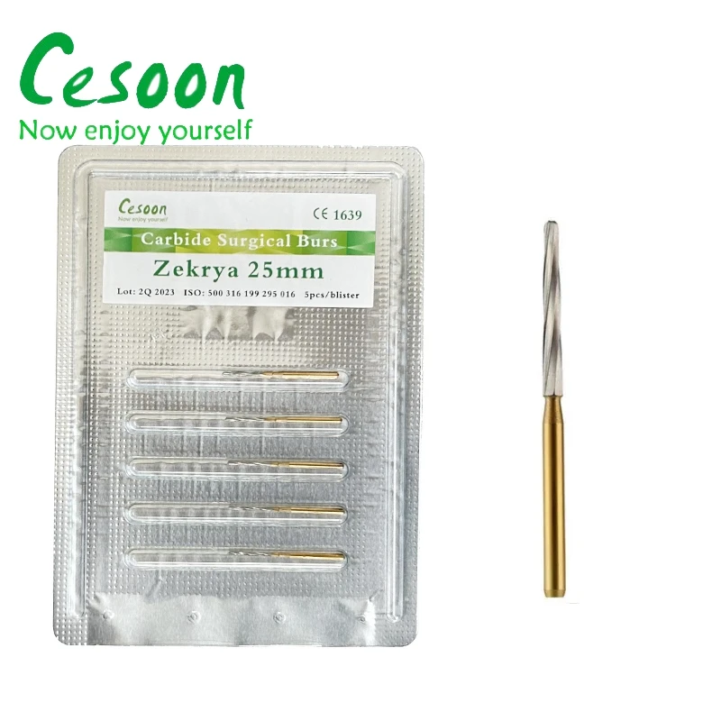 5Pcs/Blister Dental Carbide Surgical Burs Zekrya Endodontic Drill Bits 25mm 28mm For High Speed Handpiece Dentistry Lab Material