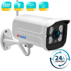 BESDER 5MP Audio IP Camera Wifi Wireless AI Human Detect iCSee 1080P CCTV Bullet Outdoor Surveillance Camera With SD Card Slot