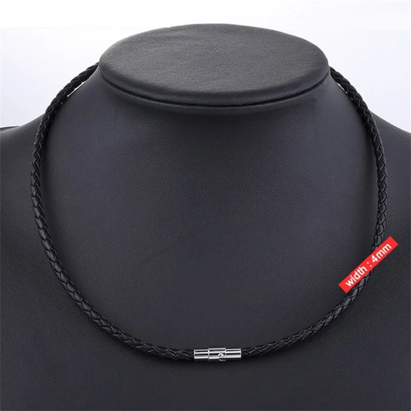 Punk Men\'s Leather Braided Rope Chain Necklace Men Women Stainless Steel Magnetic Clasp Choker Chain Collar Male Jewelry Gift