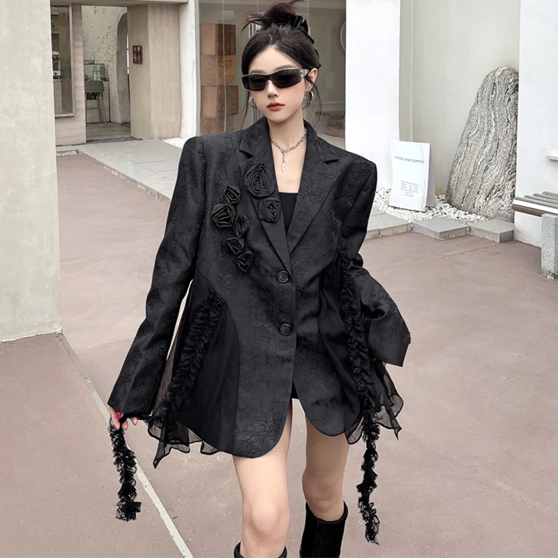 Stylish Jacquard Three Dimensional Jacket Coat Women Blazer Korean Fashion Loose Elegant Single-Breasted Overcoat