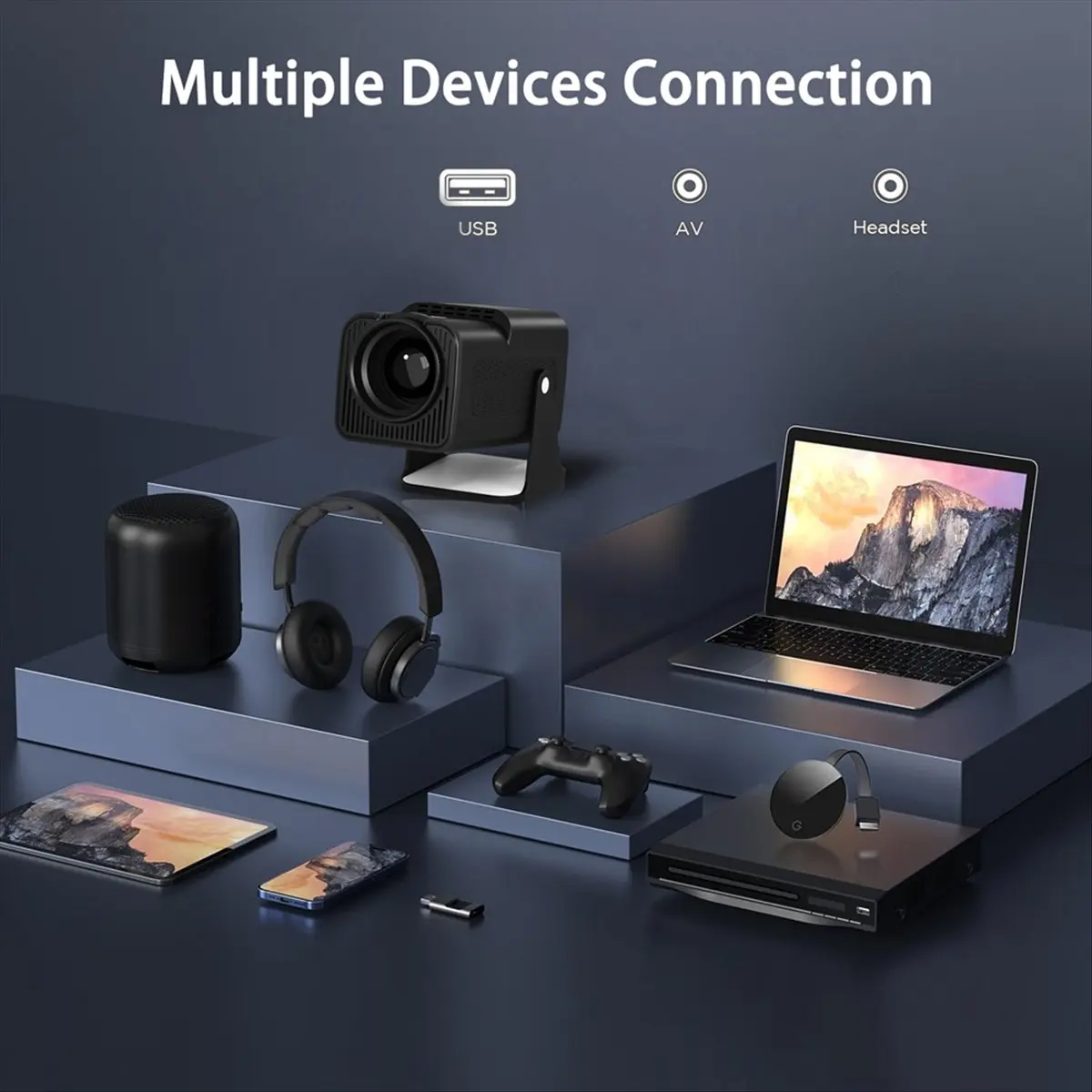 AABFK Projector Y6S Android WIFI Projector Home Portable Wall Throwing 4K Ultra HD Home Theater Projector Black US Plug