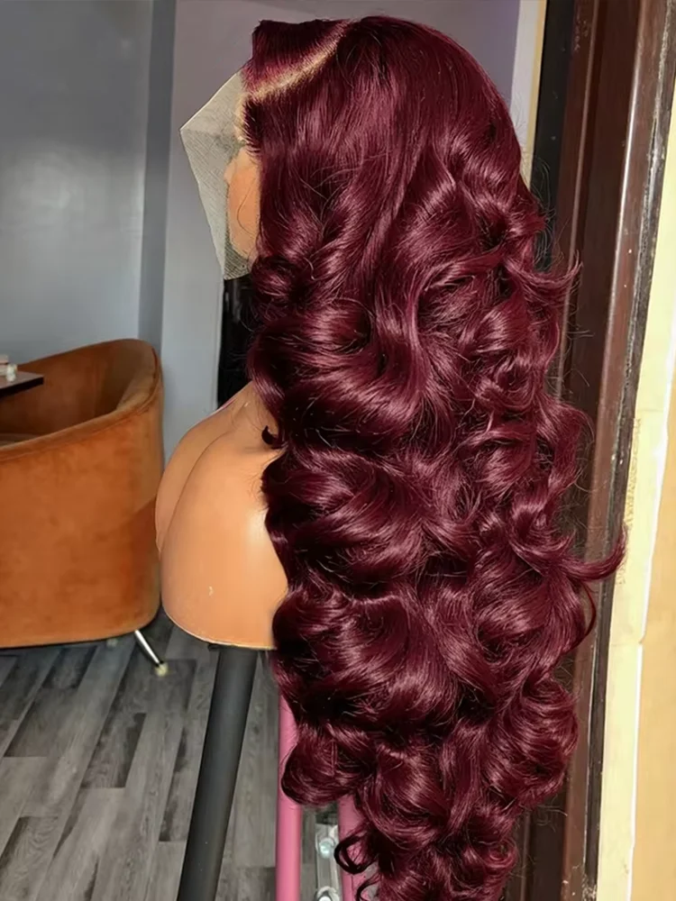 34 Zoll lange 99J Body Wave Lace Wig 13x4 HD Lace Front Remy Echthaar Perücke mit stilvoller lockiger Wellentextur, natürlich aussehend für den täglichen Gebrauch