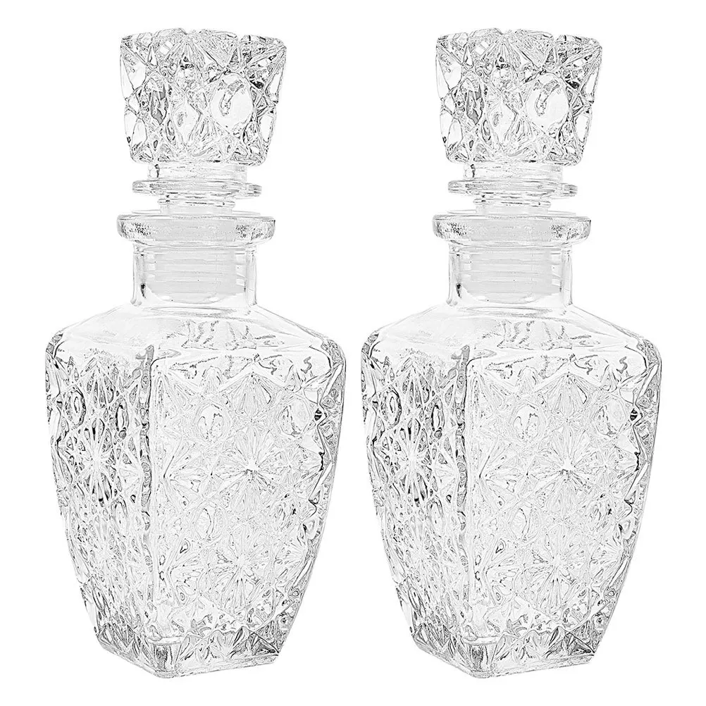 

2Pcs Clear Glass Liquor Bottle Wine Decanter with Fine Craftsmanship Portable Drinking Bottle for Daily Home Bar Use