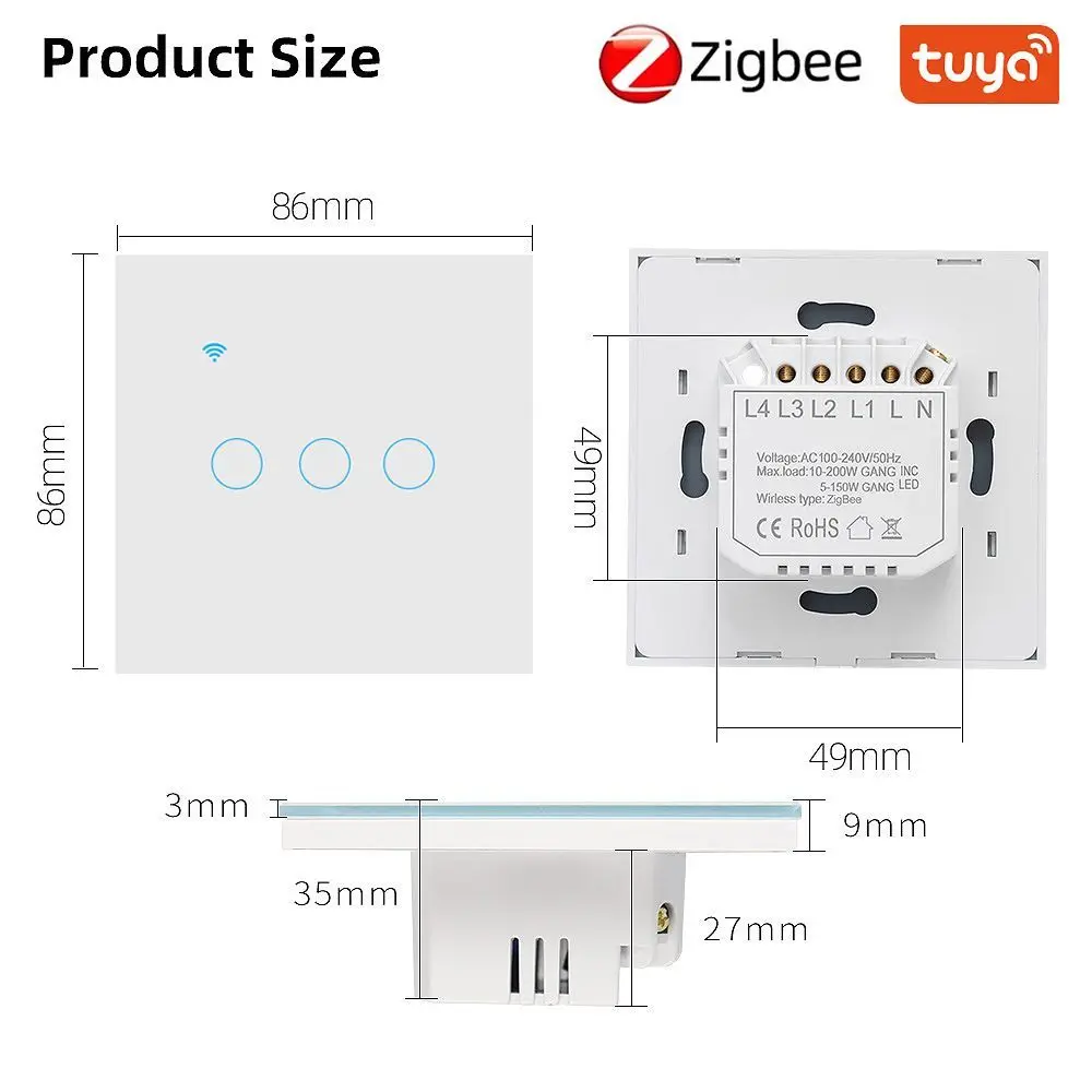 Zigbee Tuya Smart Switch No Neutral Wire APP Remote Control Timing Function Tempered Glass Panel Smart Voice Google Home