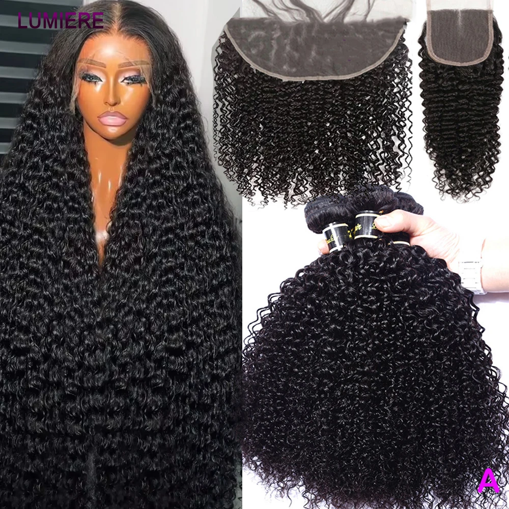 Wholesale Top Quality Afro Kinky Deep Water Curly Wave 3/4 Bundle With HD Closure Frontal Virgin Human Hair Weave Extension