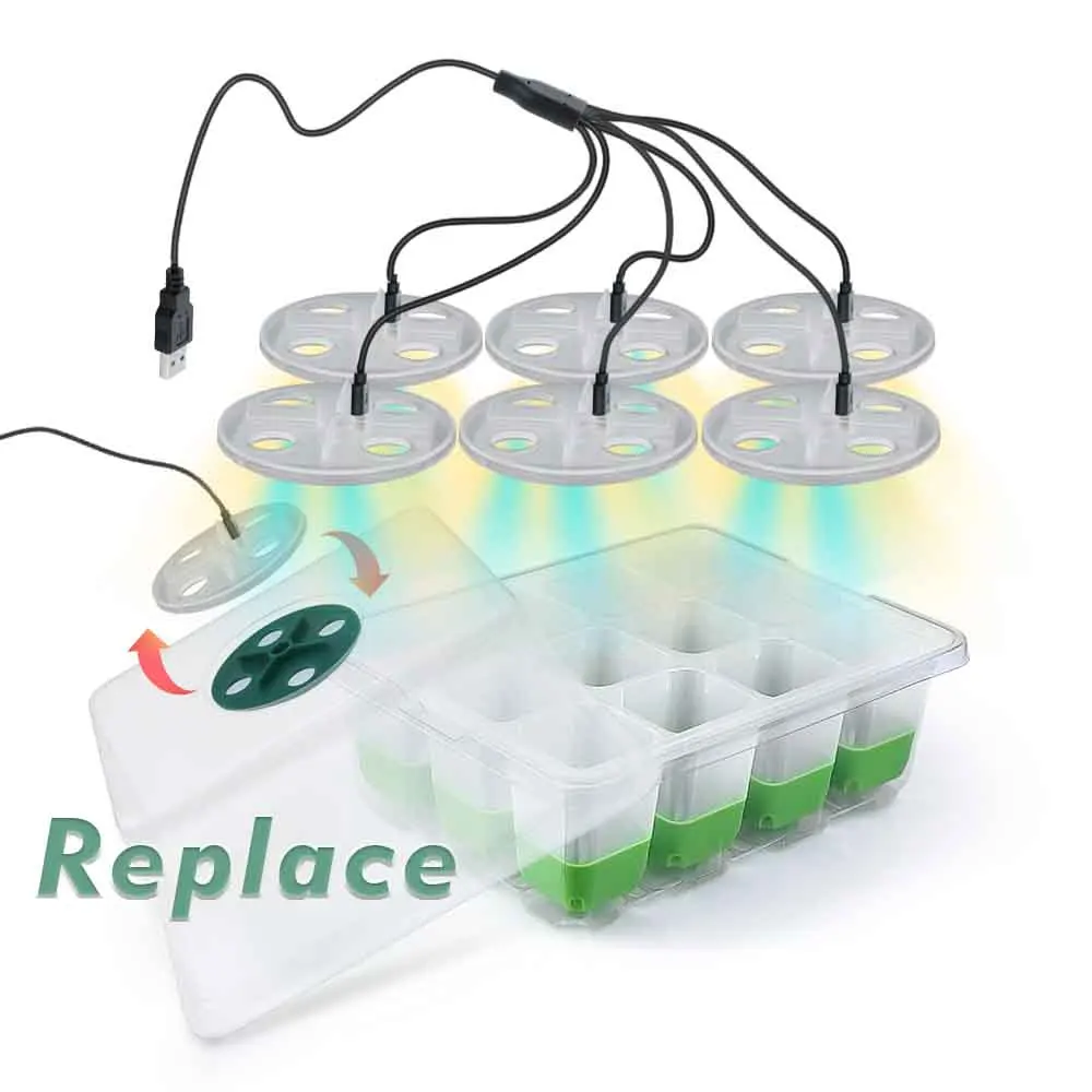 مجموعة صينية تشغيل الشتلات الخفيفة LED مع غطاء شفاف للحديقة الداخلية والدفيئة ونباتات الزهور وصندوق إنبات الحضانة #3